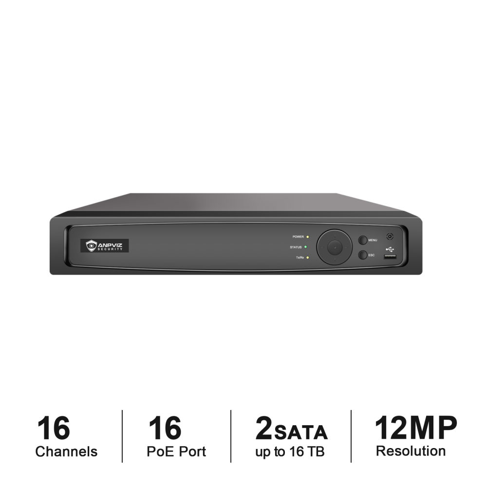 USA Only Anpviz 16CH 12MP NVR (8MP/6MP/5MP/4MP/3MP/1080P) Network Video Recorder, 16CH (16-Port PoE) - IP Home Security Camera System Video Recorder up to 16 x 4K IP Cameras