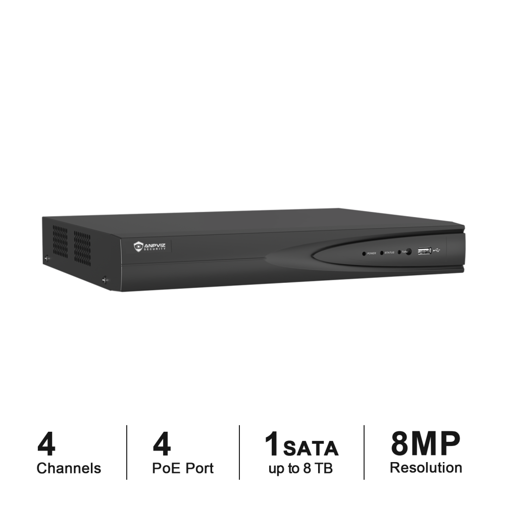USA Only Anpviz 4CH 8MP POE NVR 4 PoE Port Network Video Recorder AI Motion Detection 1SATA Max 8TB HDD H.265+ (Not Included HDD)
