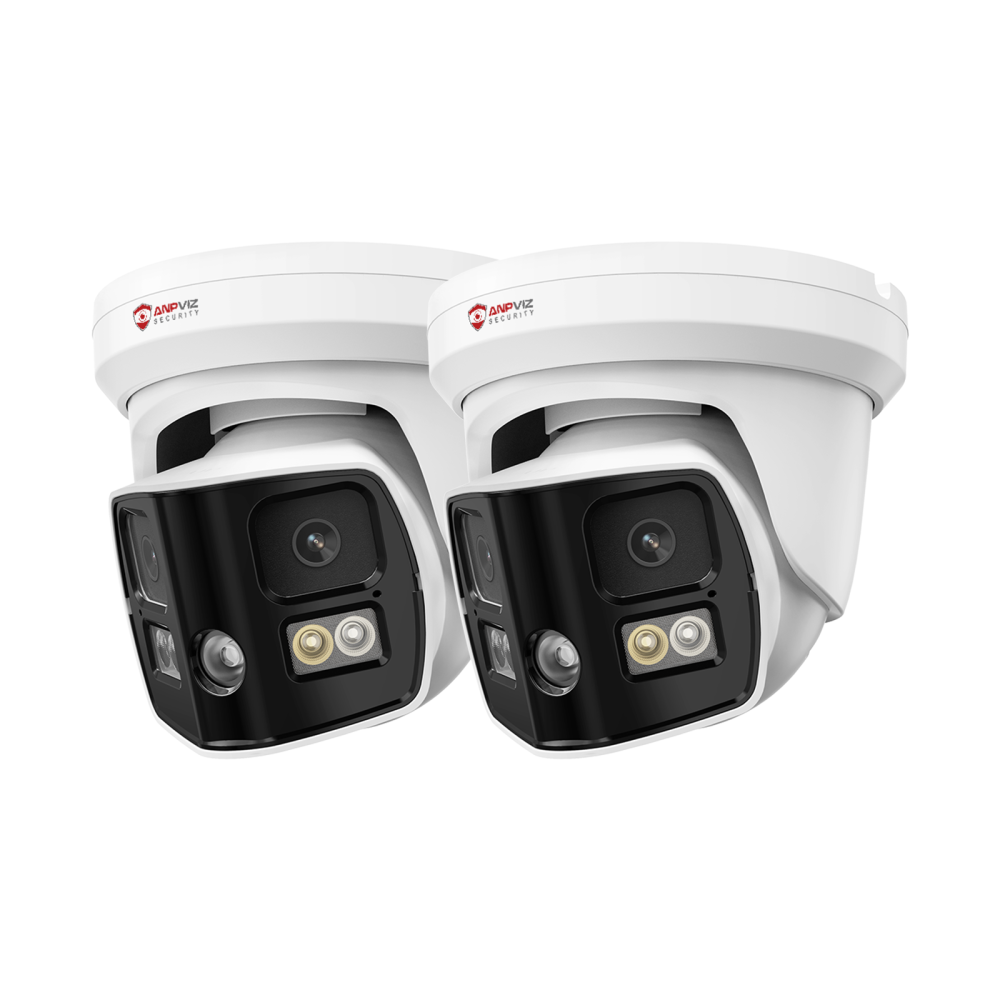 USA Only Anpviz 2PCS 4K Dual Lens PoE IP Security Camera Outdoor 180° Panoramic Wide Angle, 8MP Turret Camera with Smart Dual Light, Human/Vehicle Detection, Two Way Talk, Built in SD Slot, Full Metal