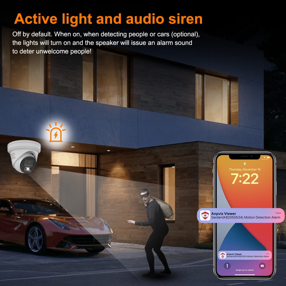 USA Only 32Channels 5MP PoE Security Camera System, 20pcs Turret Camera Active Deterrence, Two-way Audio, 32ch NVR up to 12MP, 16CH POE Switch Unmanaged 16-port Gigabit