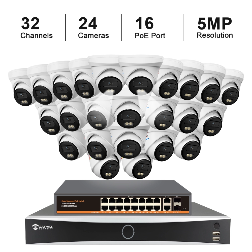 USA Only 32CH 24PCS 12MP PoE Turret Camera System 5MP, 32Channels NVR ...