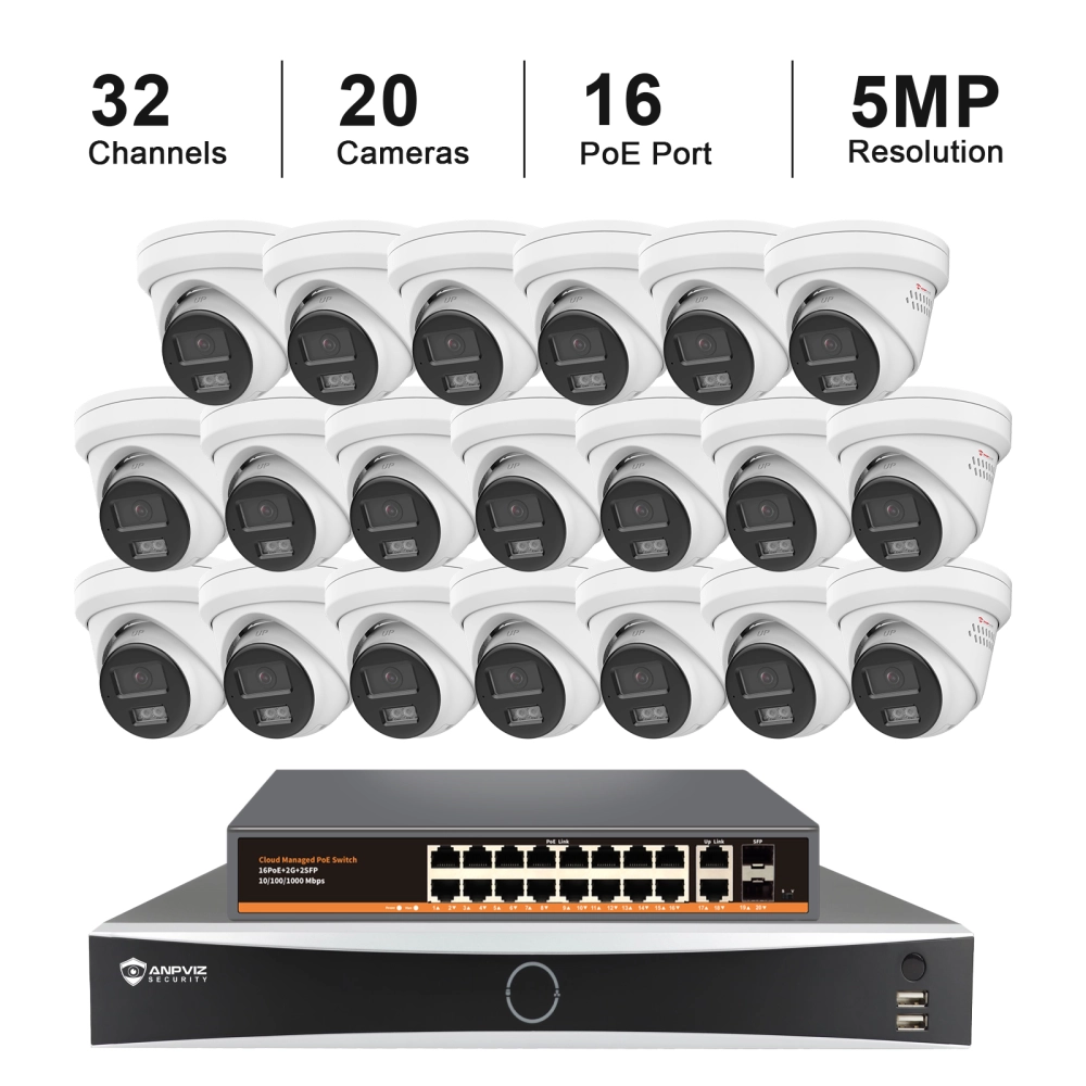 USA Only 32channels IP Turret Camera Kit 20PCS, 5MP Active Deterrence ...