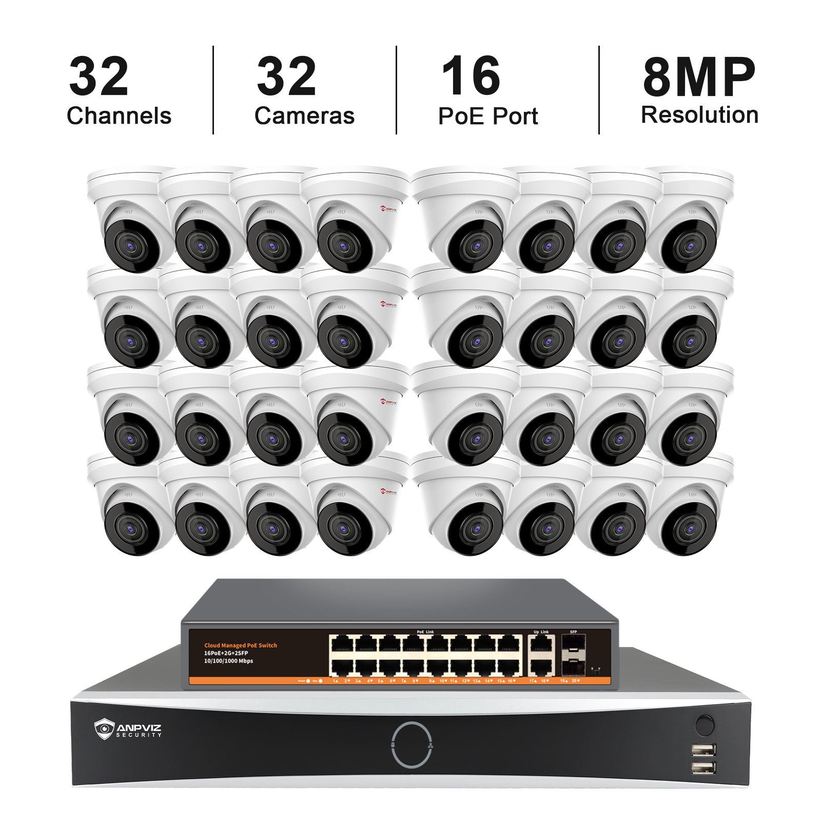 USA Only 32PCS 4K IP Camera System, 12MP 32CH Network Video Recorder ...