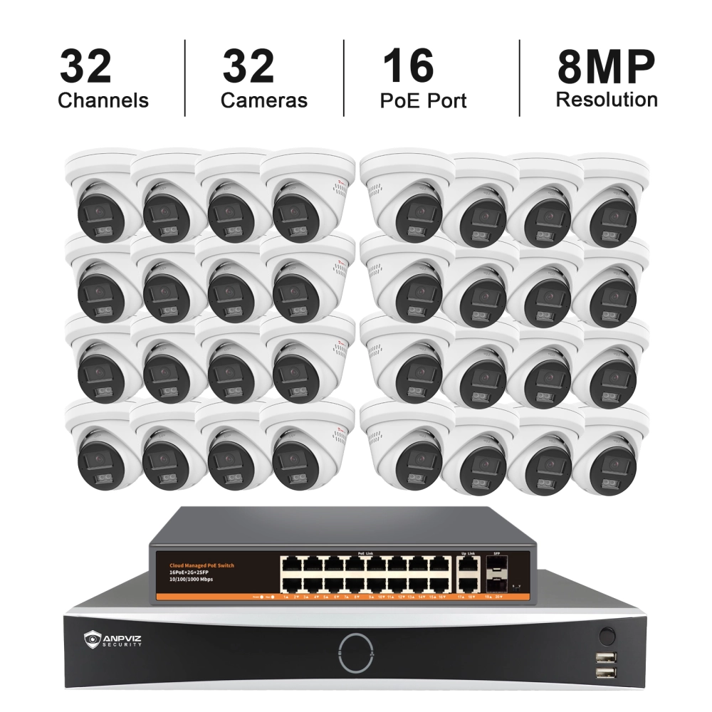 USA Only 32CH 8MP IP Turret Camera System 4K 32PCS, 32Channels 12MP NVR ...
