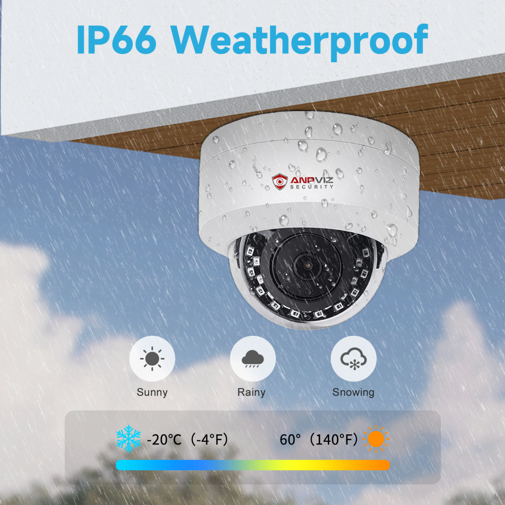 Anpviz 5MP PoE IP Dome Camera with Audio/Mic, IP Security Camera Outdoor Indoor, IR Night Vision, IP66 Waterproof, 2.8mm Lens, 24/7 Recording, NDAA Compliant