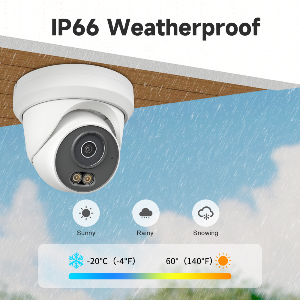 UNILOOK 4MP PoE Camera, Turret Security PoE IP Camera Outdoor Indoor Wired, Smart Dual Light Color Night Vision, Human Motion Detection, Audio/Microphone, IP66, 2.8mm, Metal Housing, NDAA
