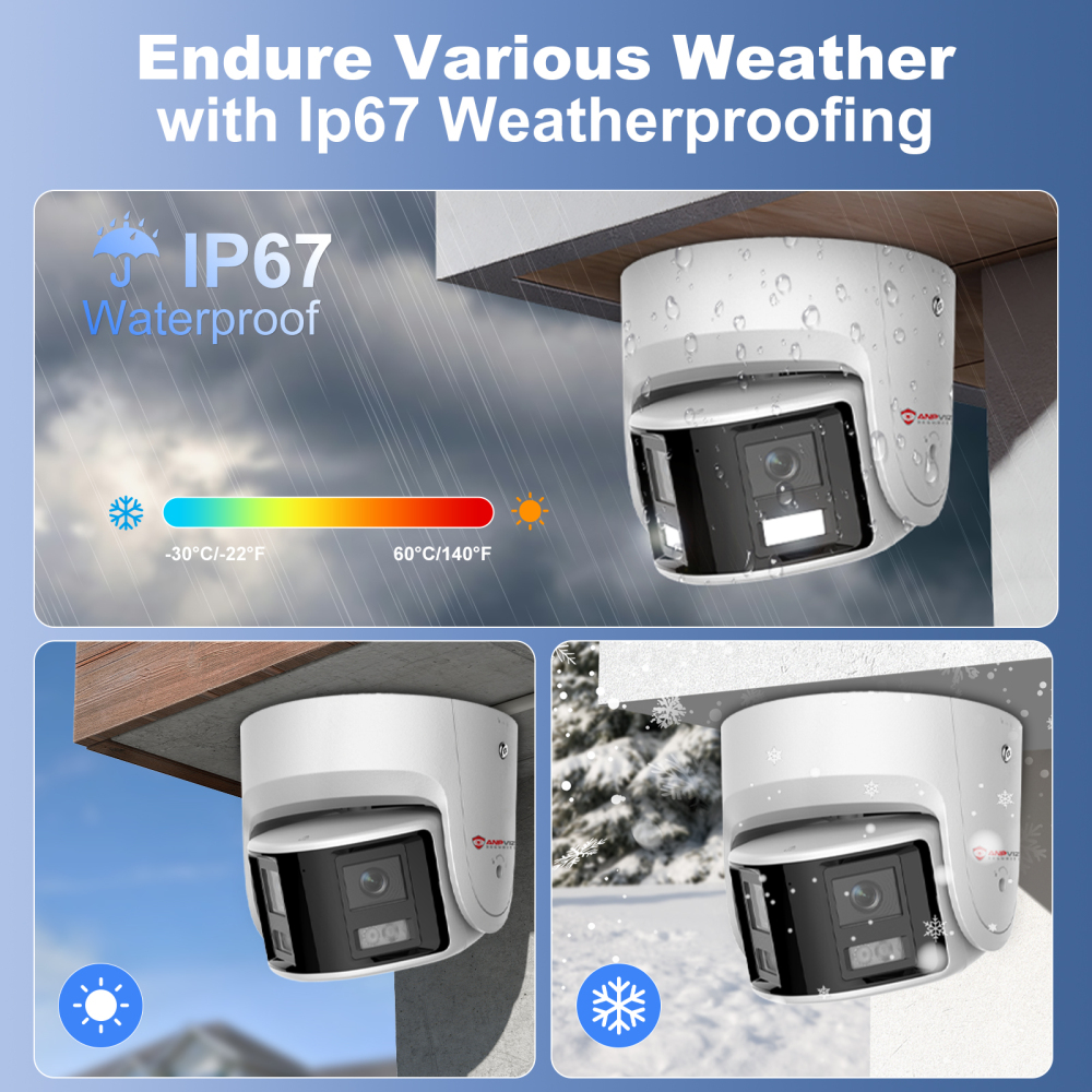 USA Only Anpviz 4PCS 4K PoE Dual Lens Security Camera Outdoor Full Metal Housing, 180 Degree Wide Angle, 8MP Panoramic IP Camera with Human/Vehicle Detection, Two Way Talk, Built-in MicroSD Card Slot