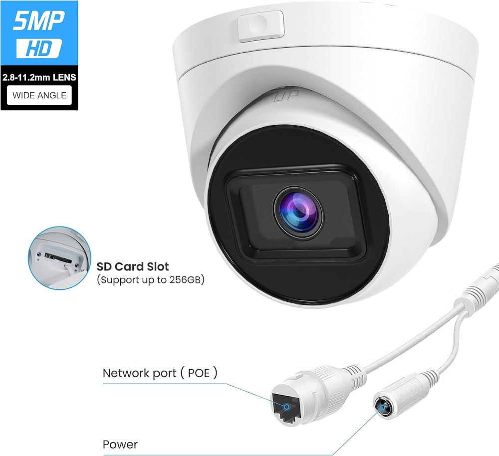 USA Only Anpviz 5MP Optical Zoom IP POE Camera, Human/Vehicle Detection, 4X Varifocal Indoor Dome Metal Security Camera, 2.8~12mm Lens, 100ft IR Night Vision, IP67, SD Card Slot(No Pan, No Tilt)