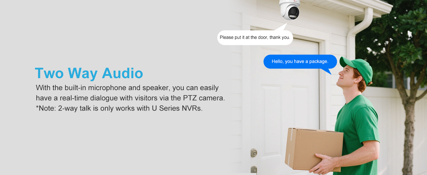 Two Way Audio dialogue example with visitor via PTZ camera