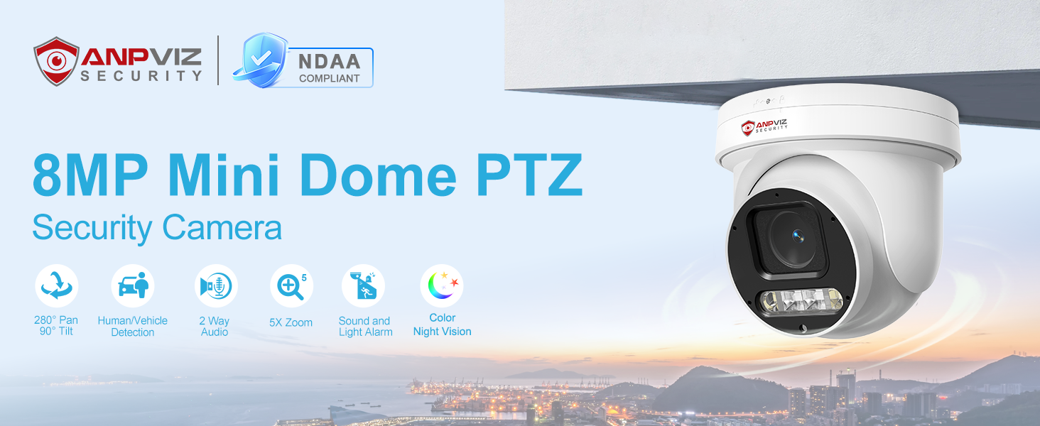 8MP PoE PTZ Camera Outdoor with 5X Zoom and Color Night Vision