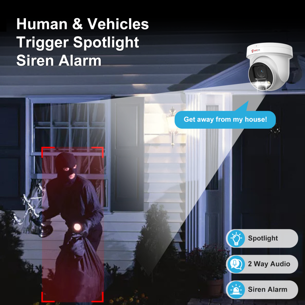 4K PoE PTZ Camera Outdoor, 5X Optical Zoom 2.7~13.5mm Lens, Pan 280° Tilt 90°, 8MP Security Camera, Human Vehicle Detection, Spotlight&Sound Alarm, Two-way Audios, SD Card Slot, IP66