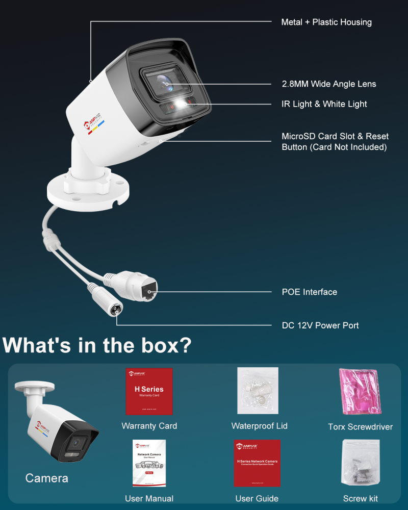 USA Only Anpviz 8MP IP Camera poe Bullet Outdoor Security IR&Color Dual-Light Human/Vehicle Detection One way audio WDR POE IP Camera