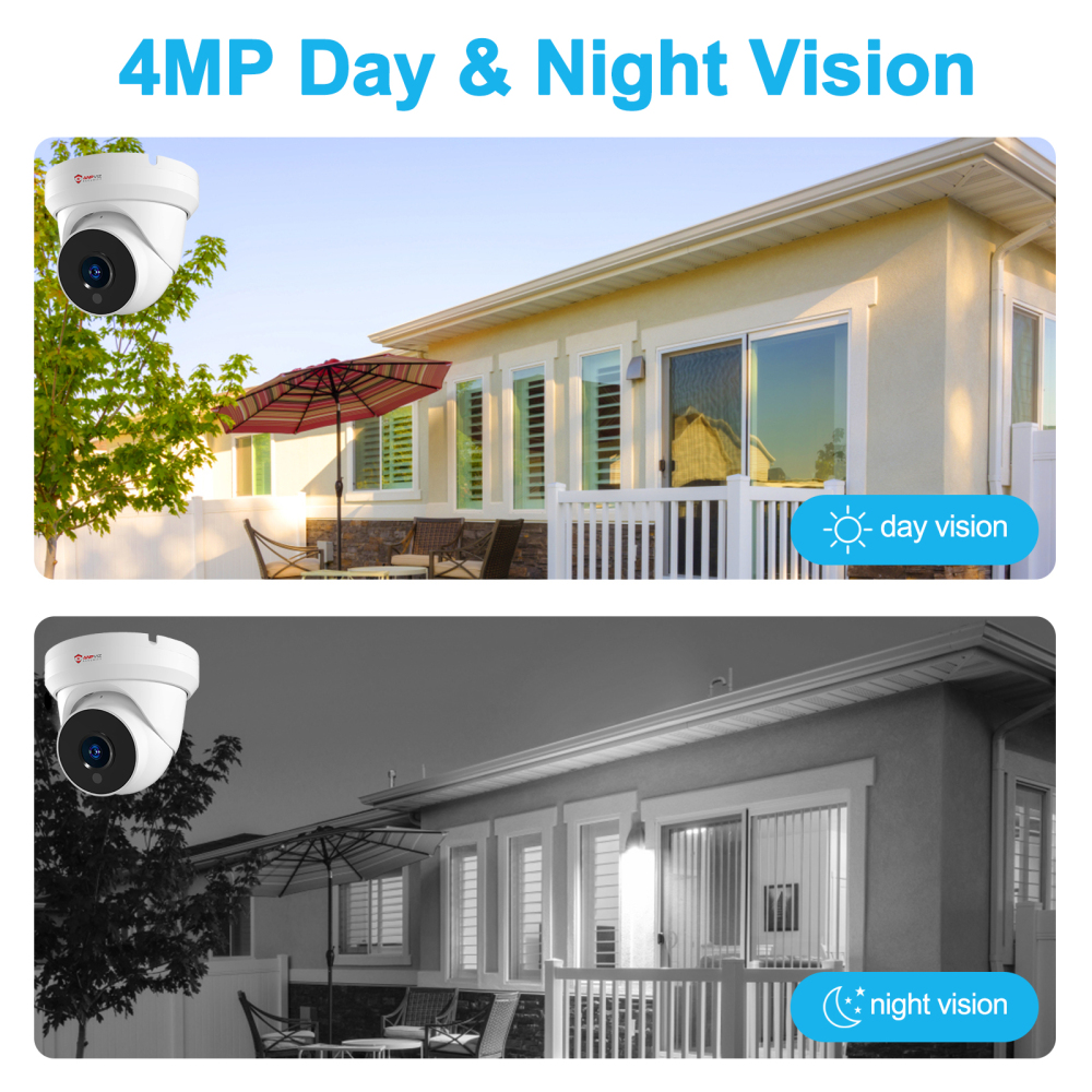 4MP PoE Turret Camera with Motion Detection, IP66 Security Camera Outdoor & Indoor