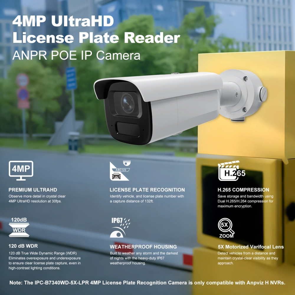 ANPVIZ 4MP LPR/ANPR POE Outdoor Bullet Security Camera