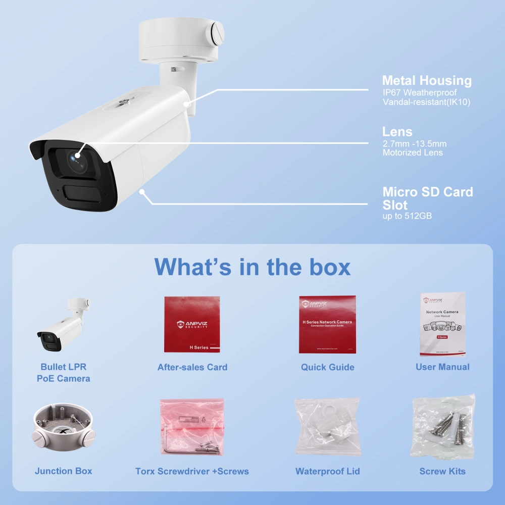 ANPVIZ 4MP LPR/ANPR POE Outdoor Bullet Security Camera