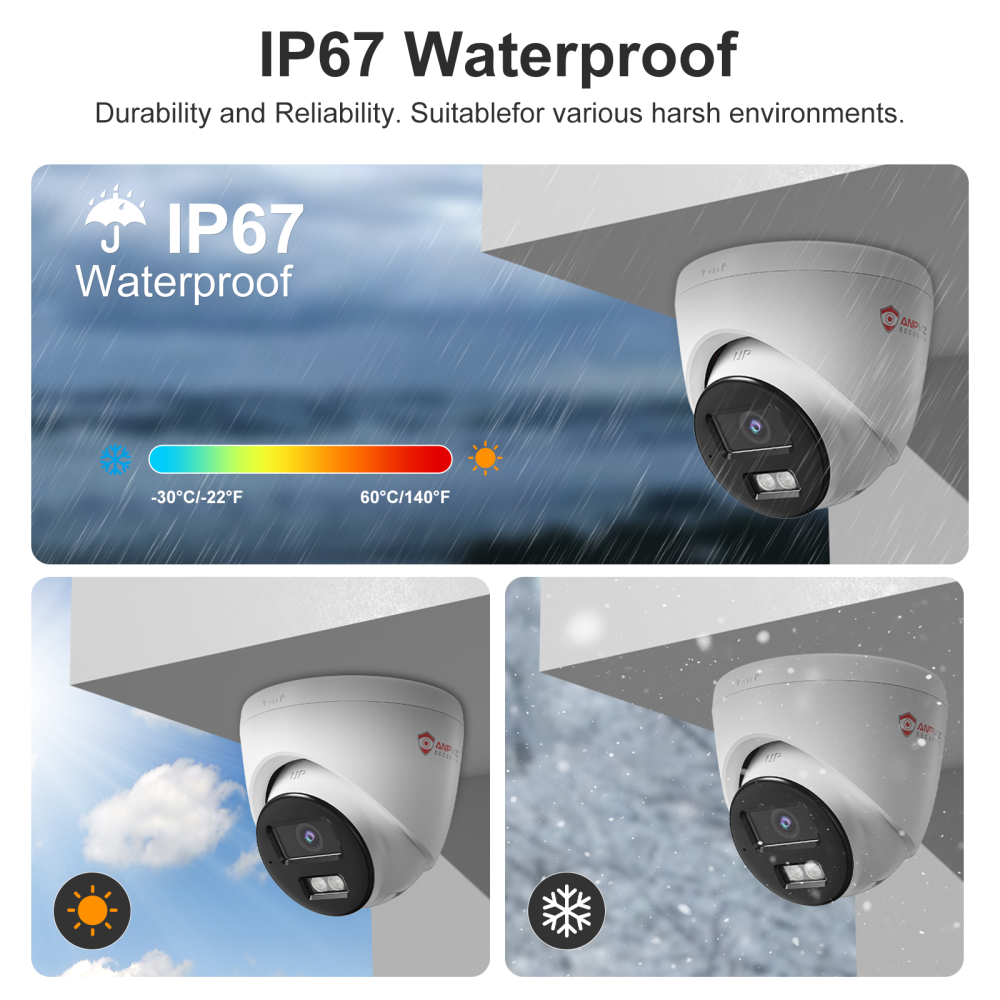4MP Turret PoE Security Camera with Mic, IP67 Waterproof