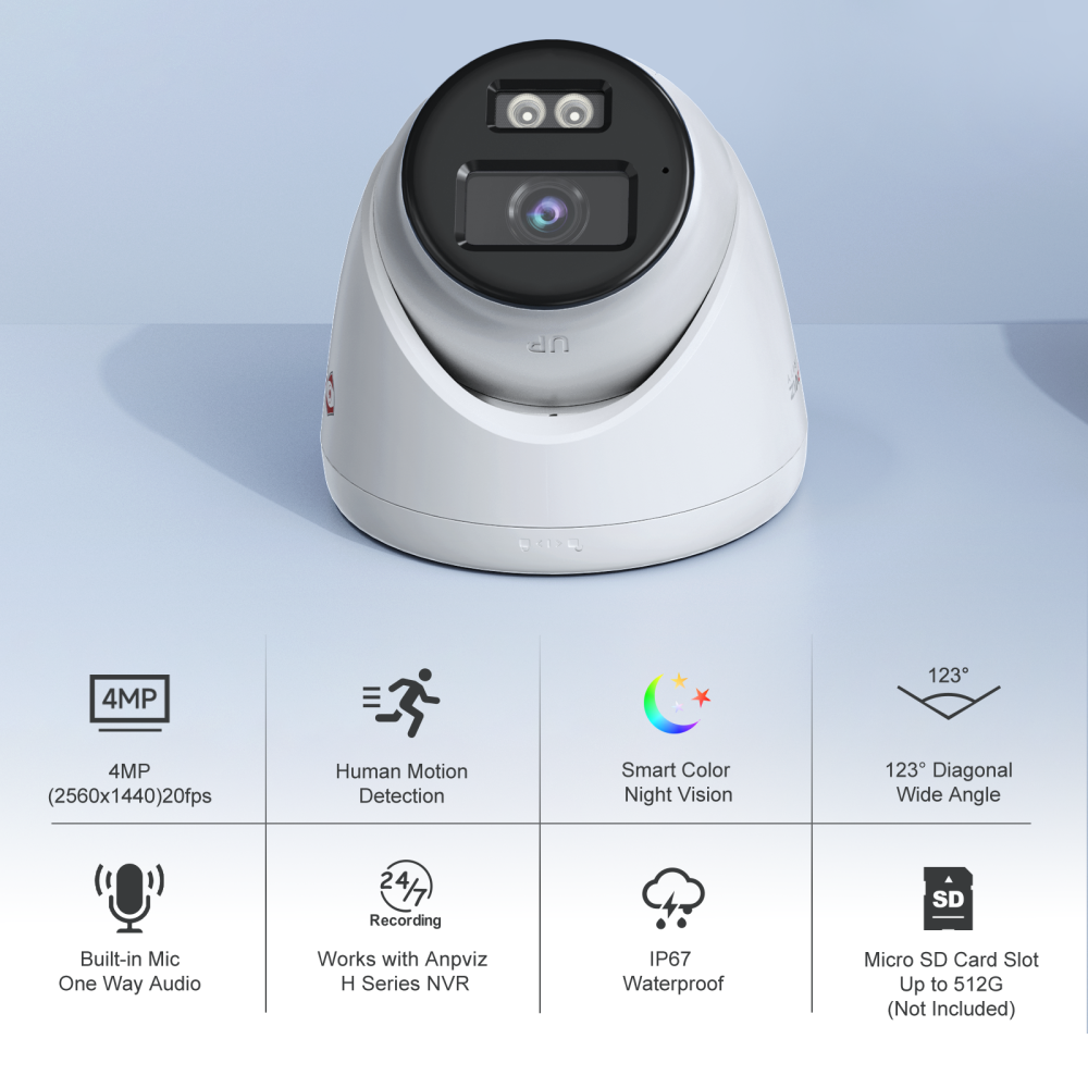 4MP Turret PoE Security Camera with Mic, IP67 Waterproof