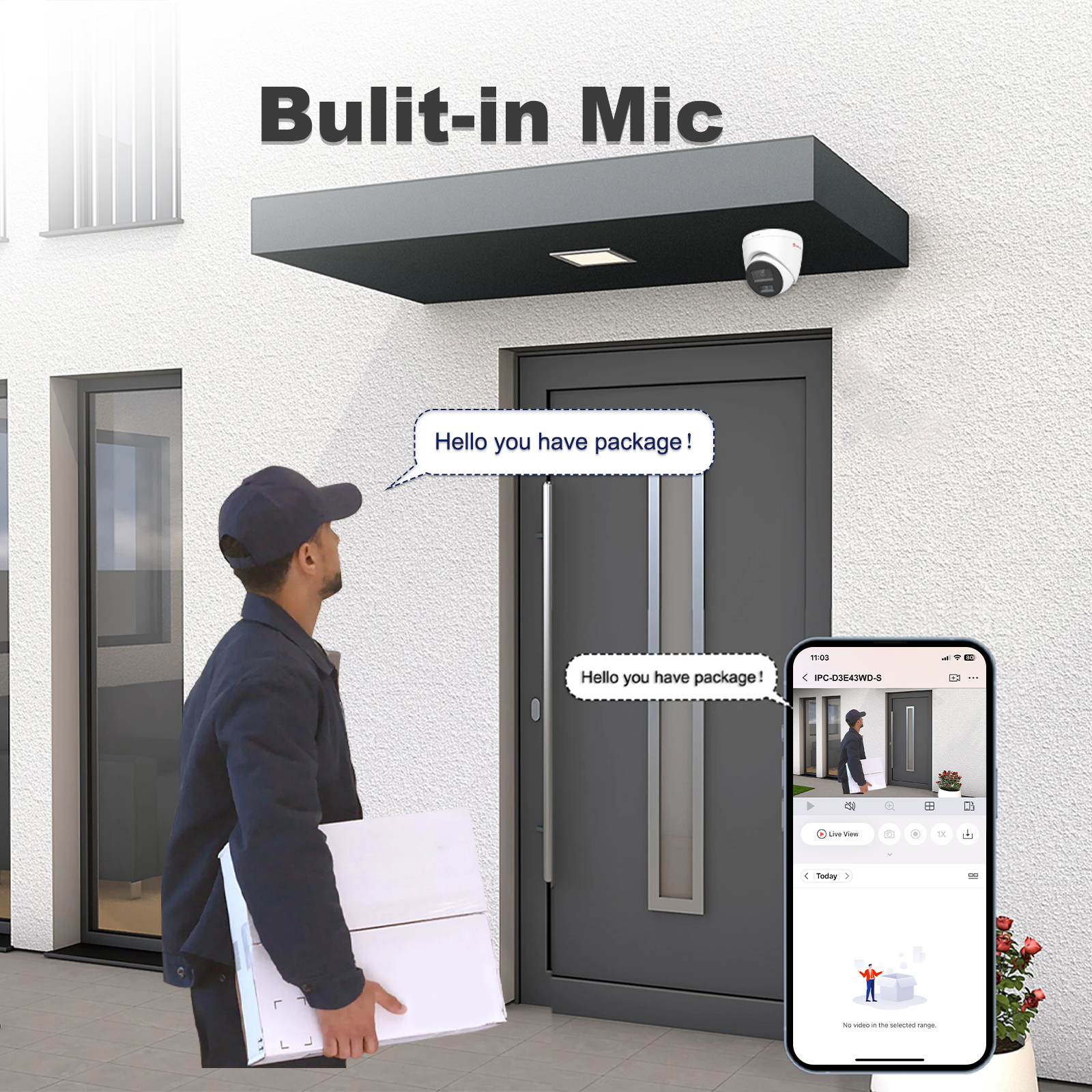 4MP Turret PoE Security Camera with Mic, IP67 Waterproof