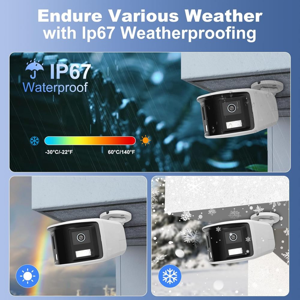 Anpviz 180° 6MP Dual Lens Security Camera, 180 Degree Panoramic View Bullet Wired POE IP Camera, Active Deterrence Red & Blue Strobe Flash Light and Audio Alarm, Color Night Vision MD2.0 (H Series）
