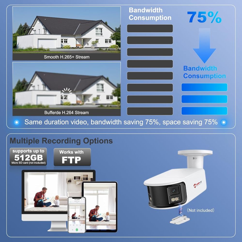 Anpviz 4K/8MP PoE 180 Degree IP Dual-Lens Security Camera Outdoor, 180° Panoramic Wide Angle Wired Bullet Camera with Human/Vehicle Detection, Two Way Talk, Built-in MicroSD Card Slot (H Series)