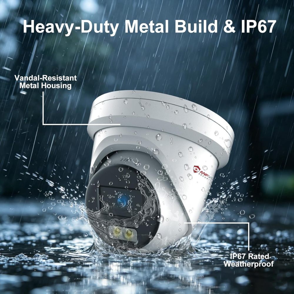Anpviz Commercial 0.0008Lux@F1.0 Starlight 24/7 Color Night Vision PoE IP Camera Outdoor, Line Crossing Detection, Intrusion Detection, 4MP Human Vehicle Detection, Metal, WDR, IP67, IPC-D3443WD-SV