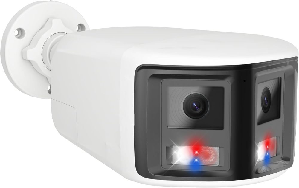 Anpviz 180° 6MP Dual Lens Security Camera, 180 Degree Panoramic View Bullet Wired POE IP Camera, Active Deterrence Red & Blue Strobe Flash Light and Audio Alarm, Color Night Vision MD2.0 (H Series）