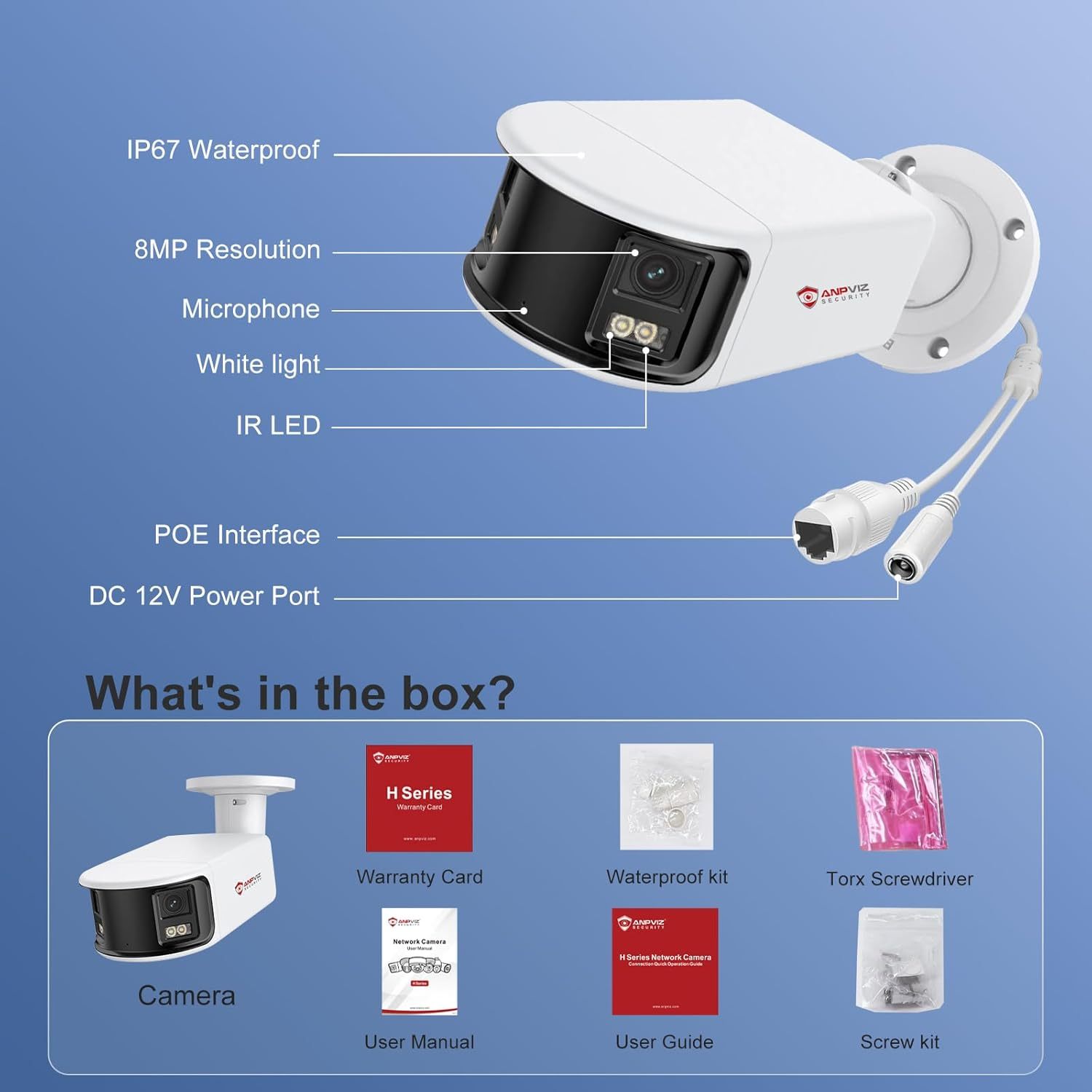 Anpviz 4K/8MP PoE 180 Degree IP Dual-Lens Security Camera Outdoor, 180° Panoramic Wide Angle Wired Bullet Camera with Human/Vehicle Detection, Two Way Talk, Built-in MicroSD Card Slot (H Series)
