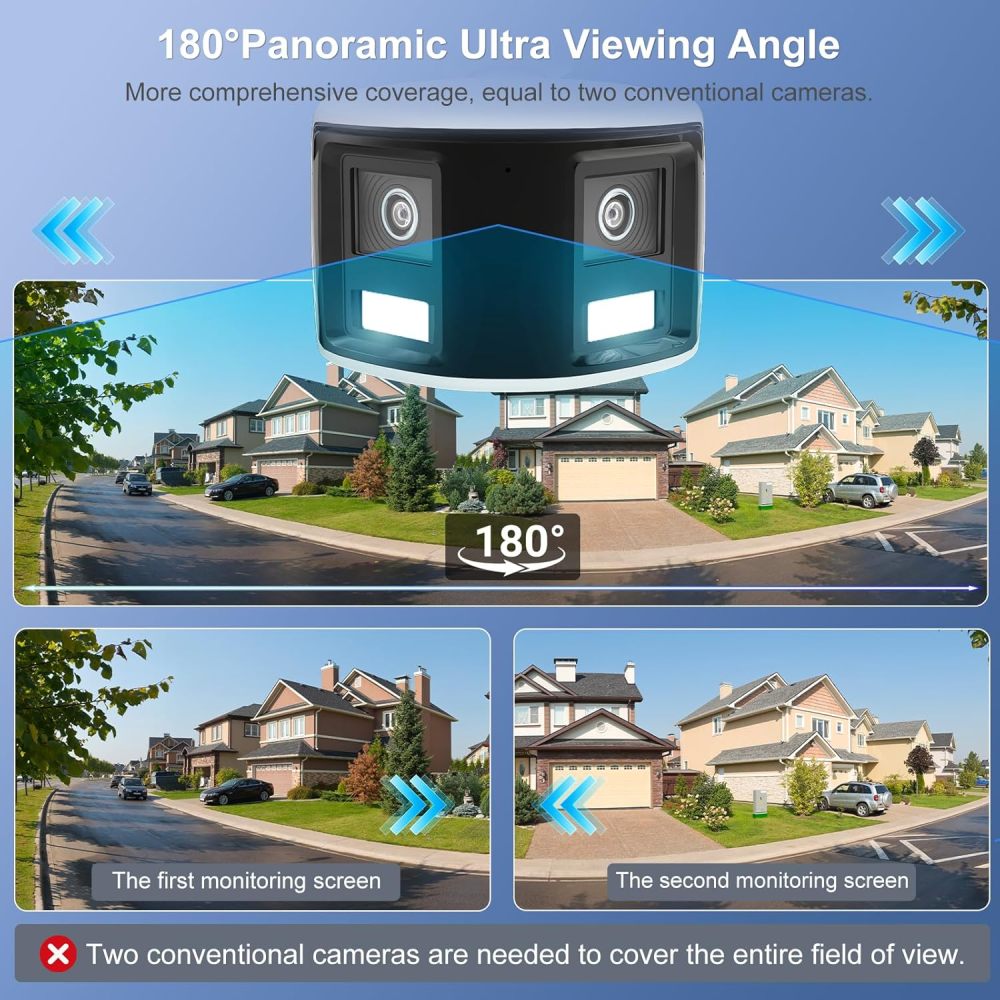 Anpviz 180° 6MP Dual Lens Security Camera, 180 Degree Panoramic View Bullet Wired POE IP Camera, Active Deterrence Red & Blue Strobe Flash Light and Audio Alarm, Color Night Vision MD2.0 (H Series）