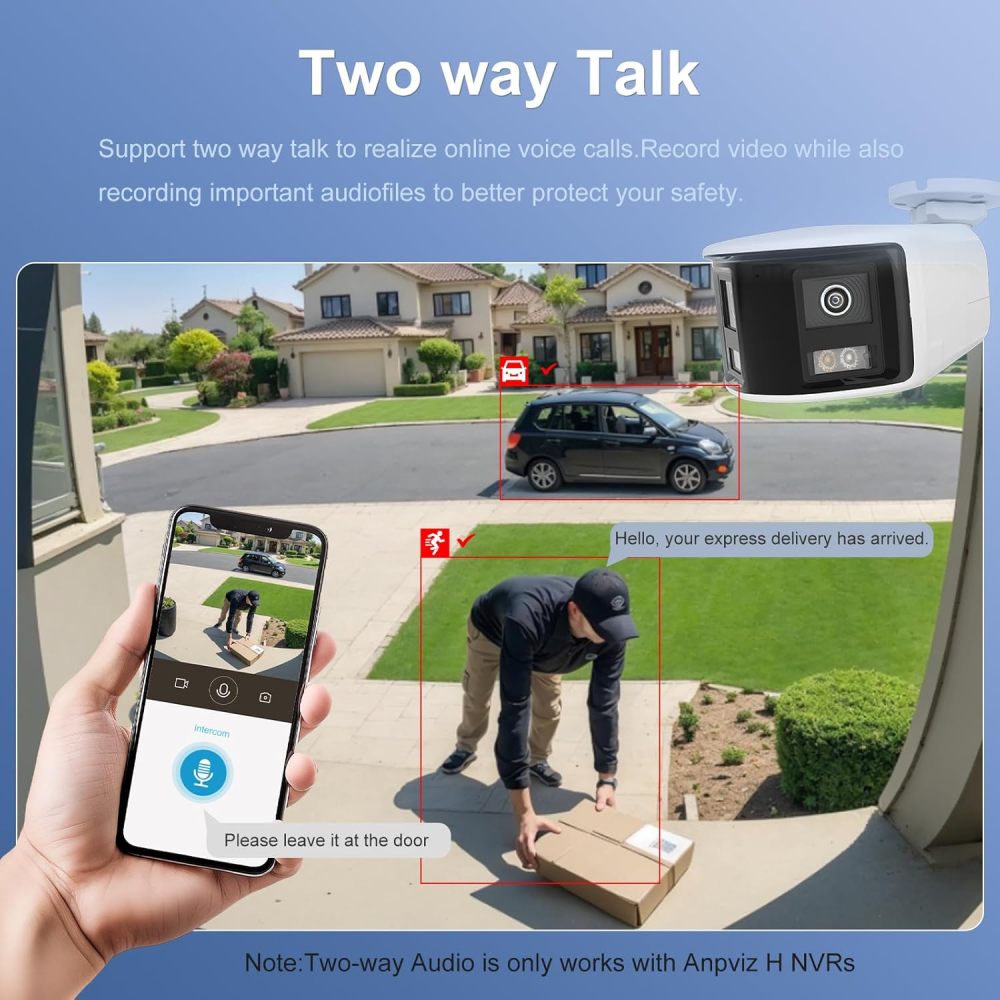 Anpviz 180° 6MP Dual Lens Security Camera, 180 Degree Panoramic View Bullet Wired POE IP Camera, Active Deterrence Red & Blue Strobe Flash Light and Audio Alarm, Color Night Vision MD2.0 (H Series）
