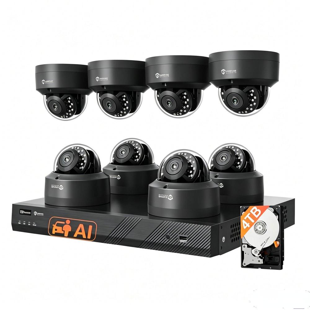 USA Only Anpviz 4K Black Dome PoE Security Camera System for Commercial Home Store Office, 8/12 PCS 8MP Wired Dome IP Cameras, 12MP 4K PoE NVR with 4TB HDD, AI Human & Vehicle Detection, IR Night Vision (U Series)