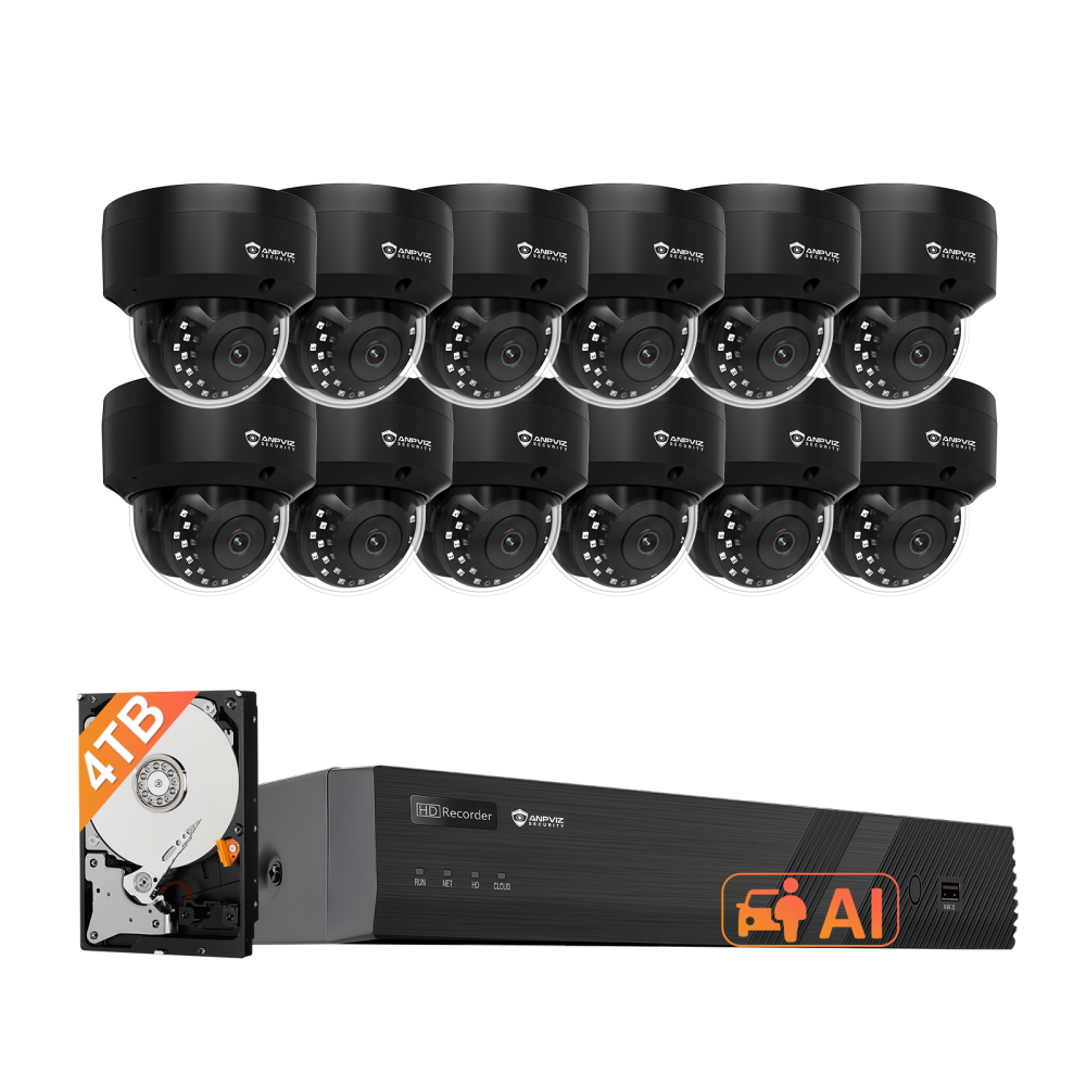 USA Only Anpviz 4K Black Dome PoE Security Camera System for Commercial Home Store Office, 8/12 PCS 8MP Wired Dome IP Cameras, 12MP 4K PoE NVR with 4TB HDD, AI Human & Vehicle Detection, IR Night Vision (U Series)
