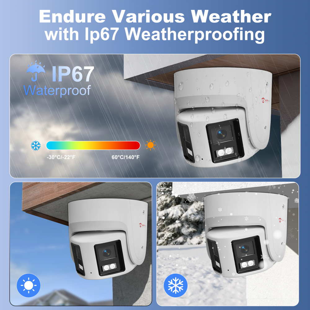 USA Only Full Color 4K Panoramic Turret POE Camera, ColorVu & VCA & Active Deterrence, 8MP 180° Dual-lens POE Security Camera