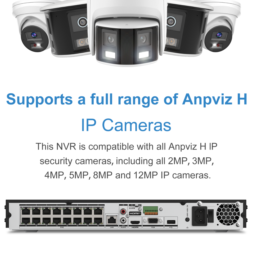 USA Only Anpviz 32CH 12MP PoE NVR POE Network Video Recorder IP Home Security Camera System Video Recorder H.265+ Guarding Vision APP up to 32TB HDD(Not Included HDD)