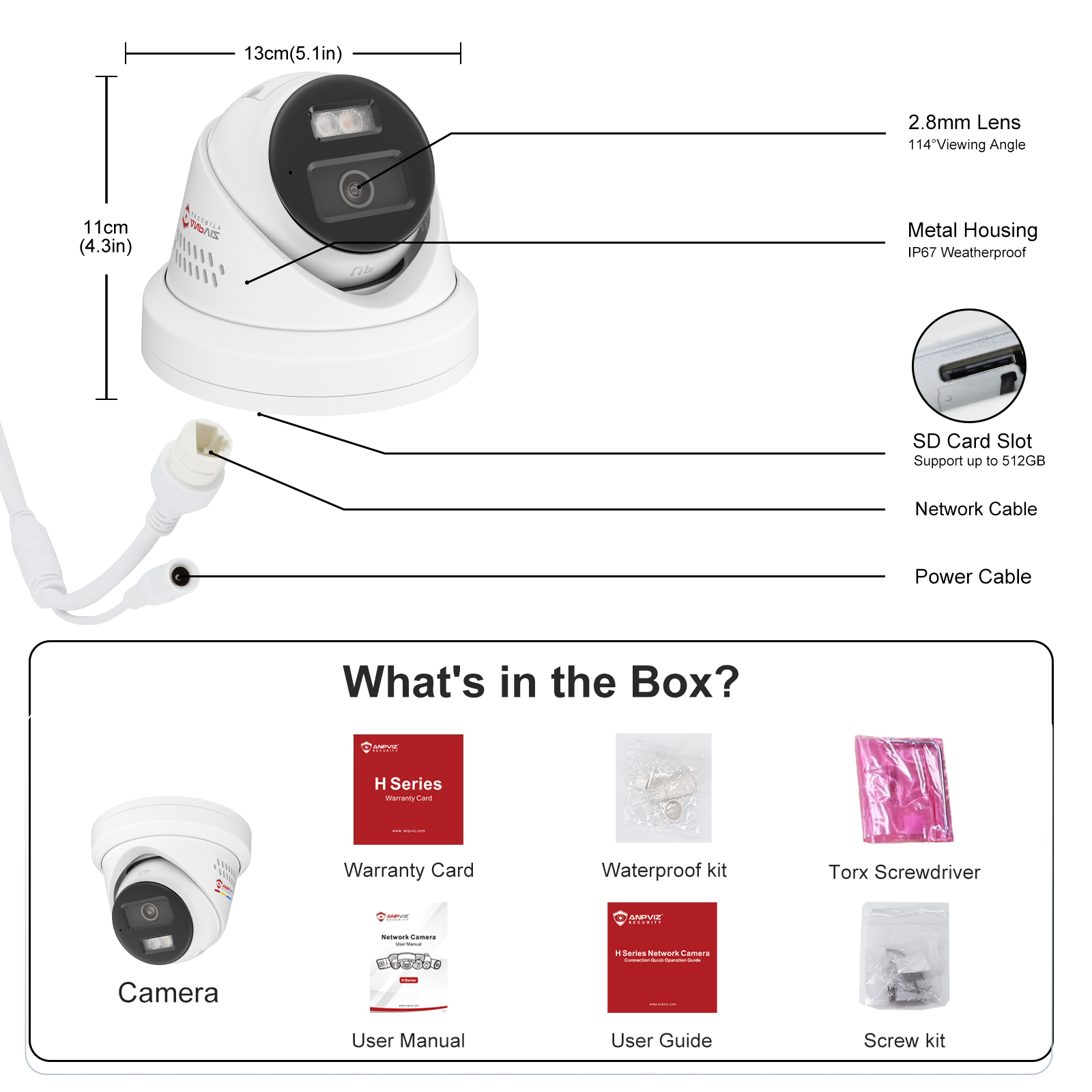 5MP Active Deterrence Turret Security POE Camera Outdoor, 2-Way Audio, Human/Vehicle Detection, 100ft Smart Color Night Vision, IP67 Waterproof Full Metal