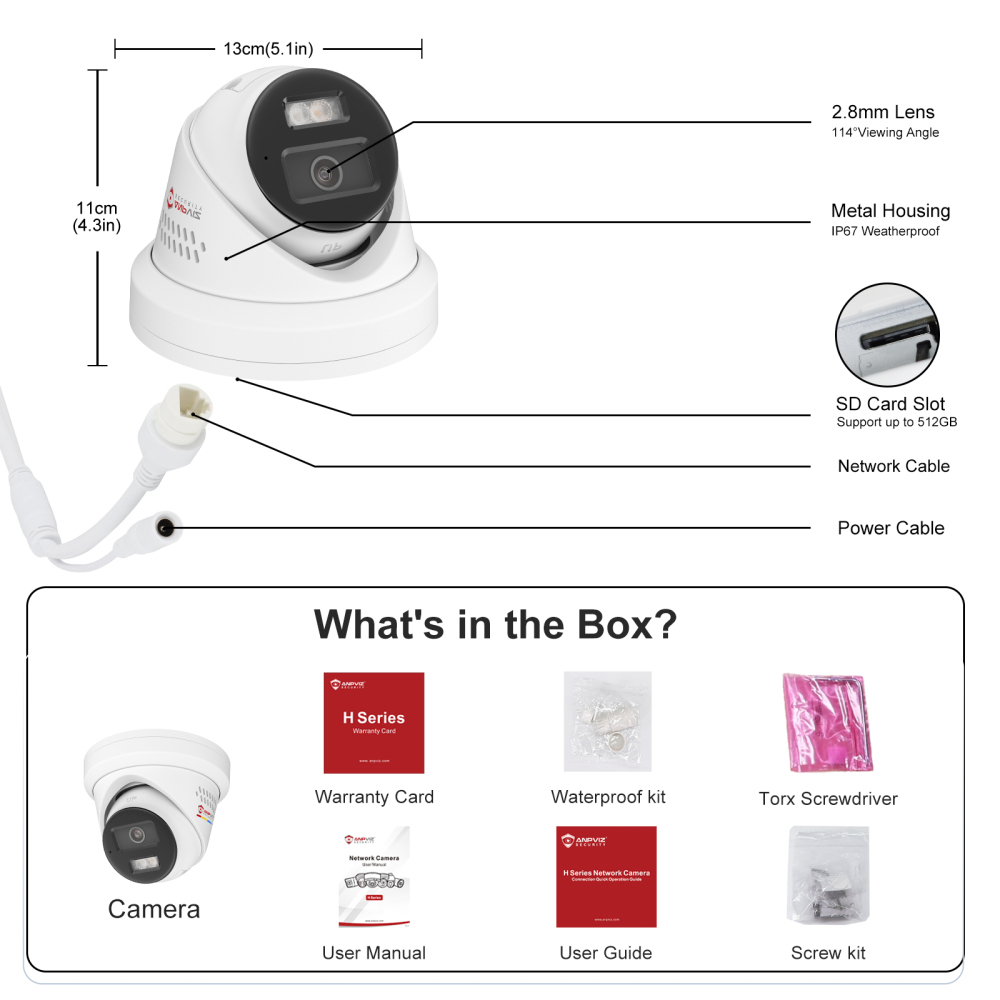 5MP Active Deterrence Turret Security POE Camera Outdoor, 2-Way Audio, Human/Vehicle Detection, 100ft Smart Color Night Vision, IP67 Waterproof Full Metal
