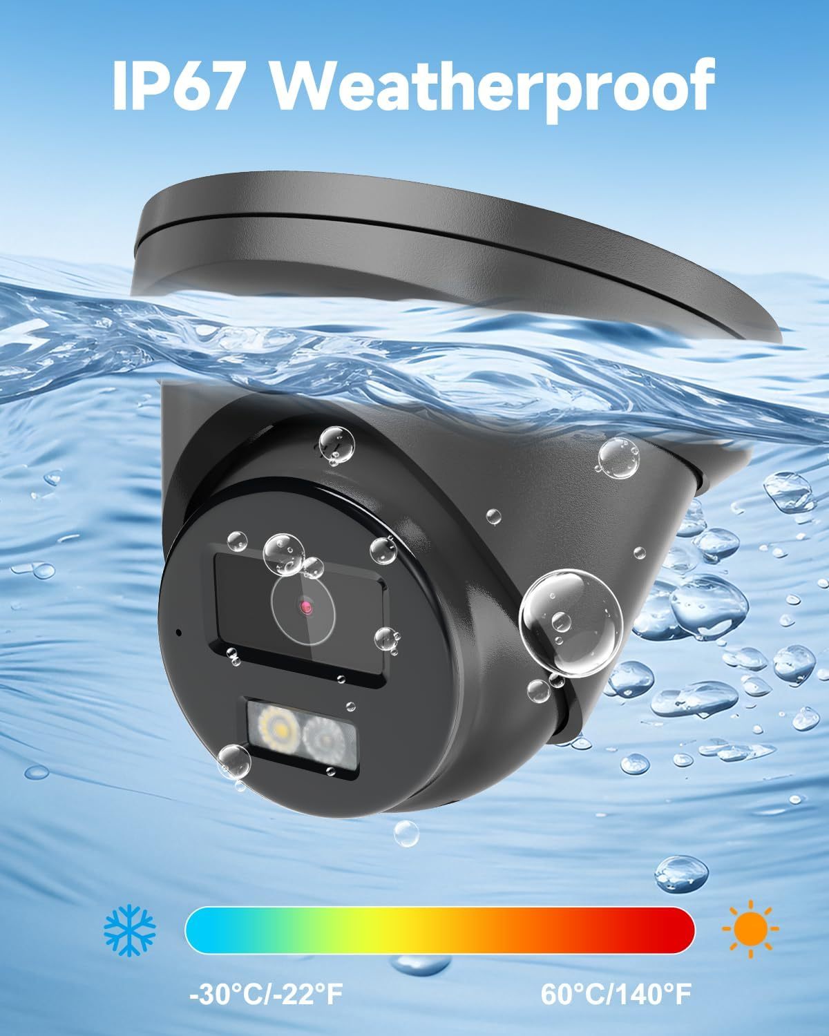 4K Black Turret POE Camera, Smart Dual Light Security IP Camera, Human/Vehicle Detection, 2.8mm Lens, Full Metal Housing, Built-in Mic, IP67 Waterproof