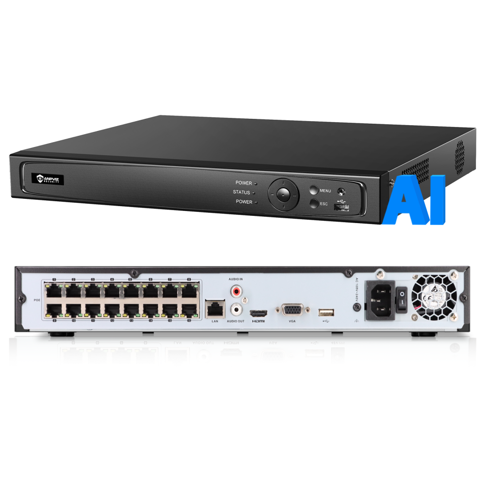 16CH 12MP PoE NVR with AI VCA, 16 PoE Ports, 2SATA up to 16TB, 160Mbps Bandwidth, H.265+ Compression, Perimeter Protection, Plug & Play with Anpviz IP Cameras