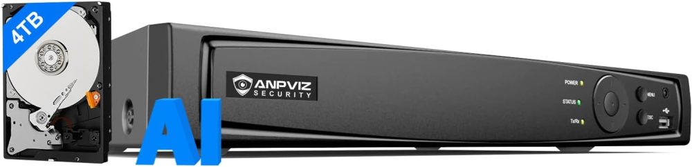 Anpviz 16 Channel 12MP POE NVR with 4TB HDD 2 SATA 16 POE Port Network Video Recorder H.265+ Support AI Motion Detection 24/7 Recording