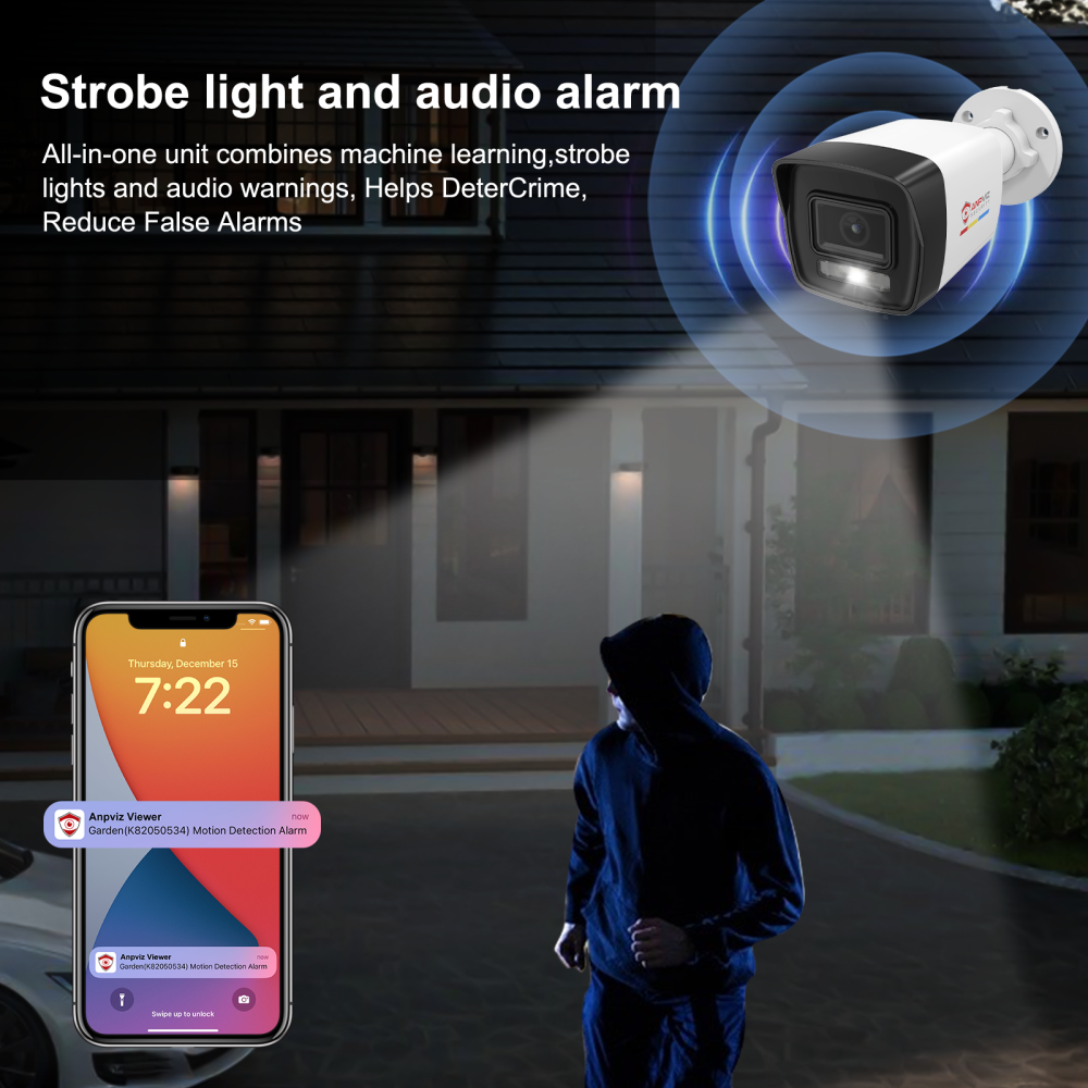 5MP/8MP Bullet Active Deterrent POE Camera with Two-way Audio, 100ft Smart Color Night Vision, IP67 Weatherproof