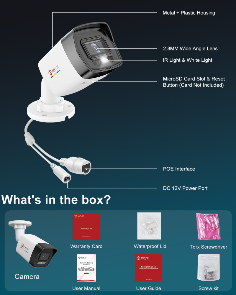 USA Only Anpviz 5MP Security Camera Outdoor, Smart Dual Light Color Night Vision, Human & Vehicle Detection, Wired Bullet POE Camera with Audio, 114° Wide Angle, 120dB WDR, IP67 Waterproof