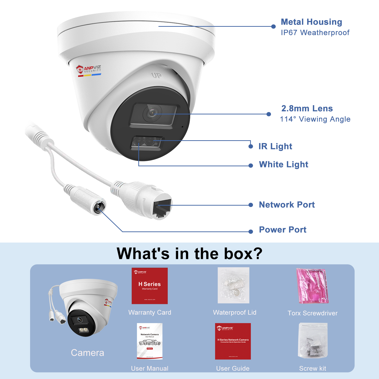USA Only 5MP Turret POE Camera with Audio, Smart Color Night Vision & IP67 Waterproof