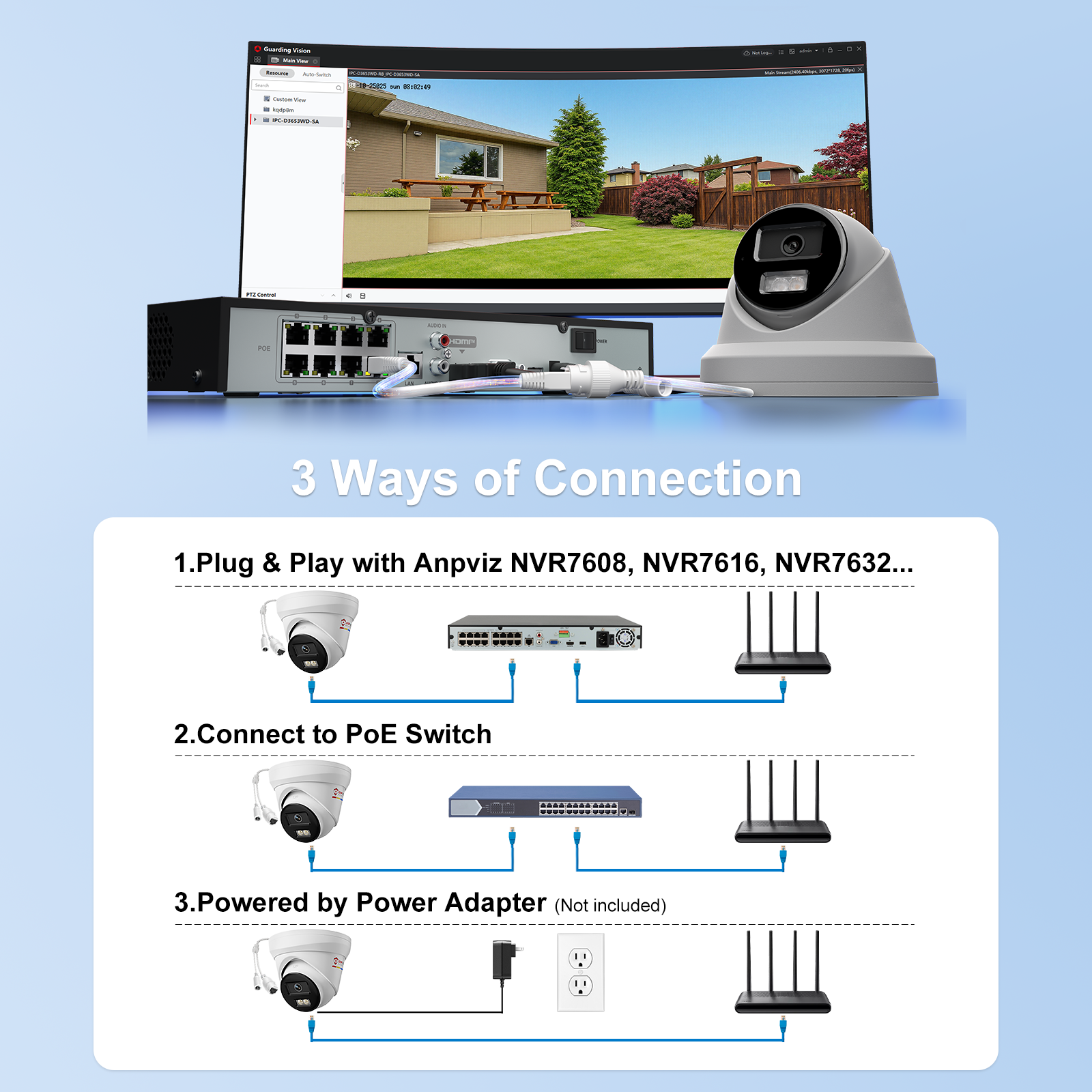 USA Only 5MP Turret POE Camera with Audio, Smart Color Night Vision & IP67 Waterproof