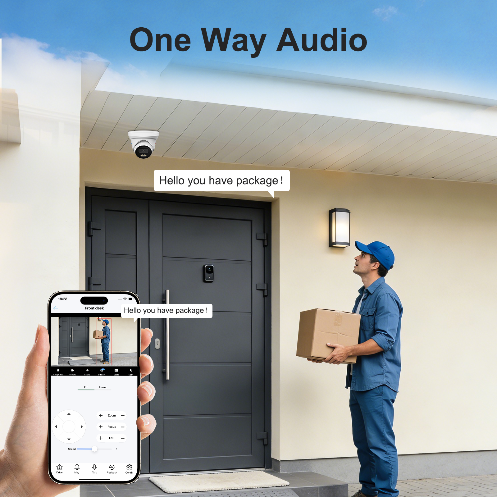 USA Only 5MP Turret POE Camera with Audio, Smart Color Night Vision & IP67 Waterproof