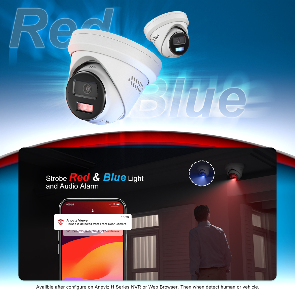 USA Only Anpviz 5MP PoE IP Camera, Active Deterrence Strobe Red & Blue Light and Audio Alarm, Two Way Audio, Smart Color Night Vision, Human Vehicle Detection