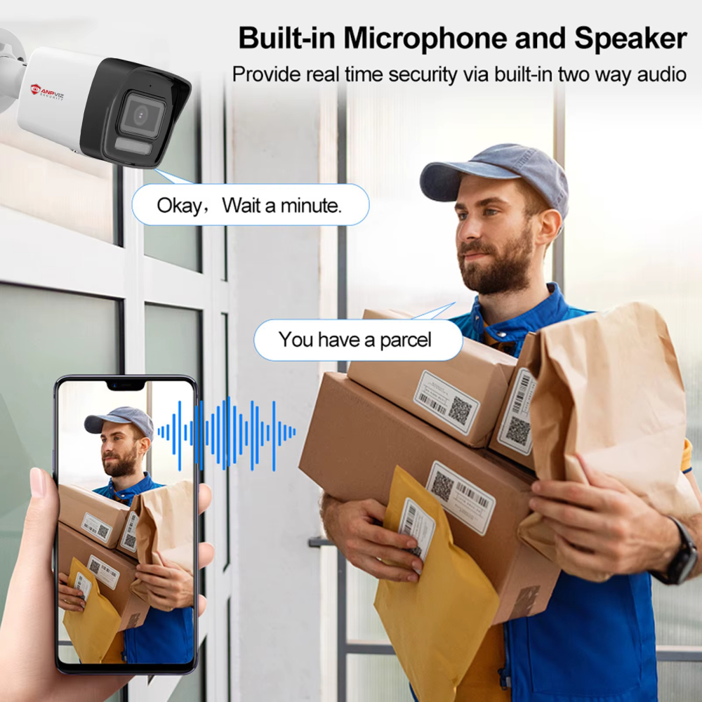 USA Only Anpviz 5MP POE Camera with Two-way Audio, IR&Color Dual-Light Alarm, Human/Vehicle Detection