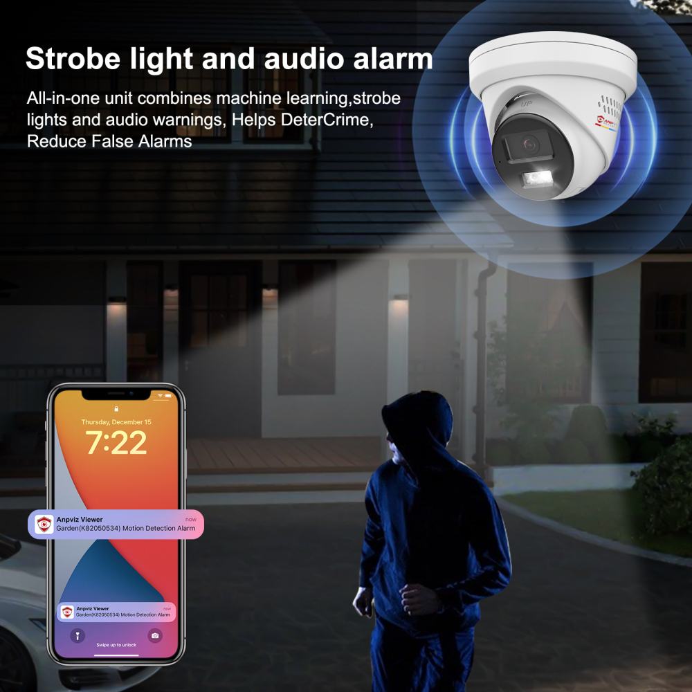 5MP Active Deterrence Turret Security POE Camera Outdoor, 2-Way Audio, Human/Vehicle Detection, 100ft Smart Color Night Vision, IP67 Waterproof Full Metal