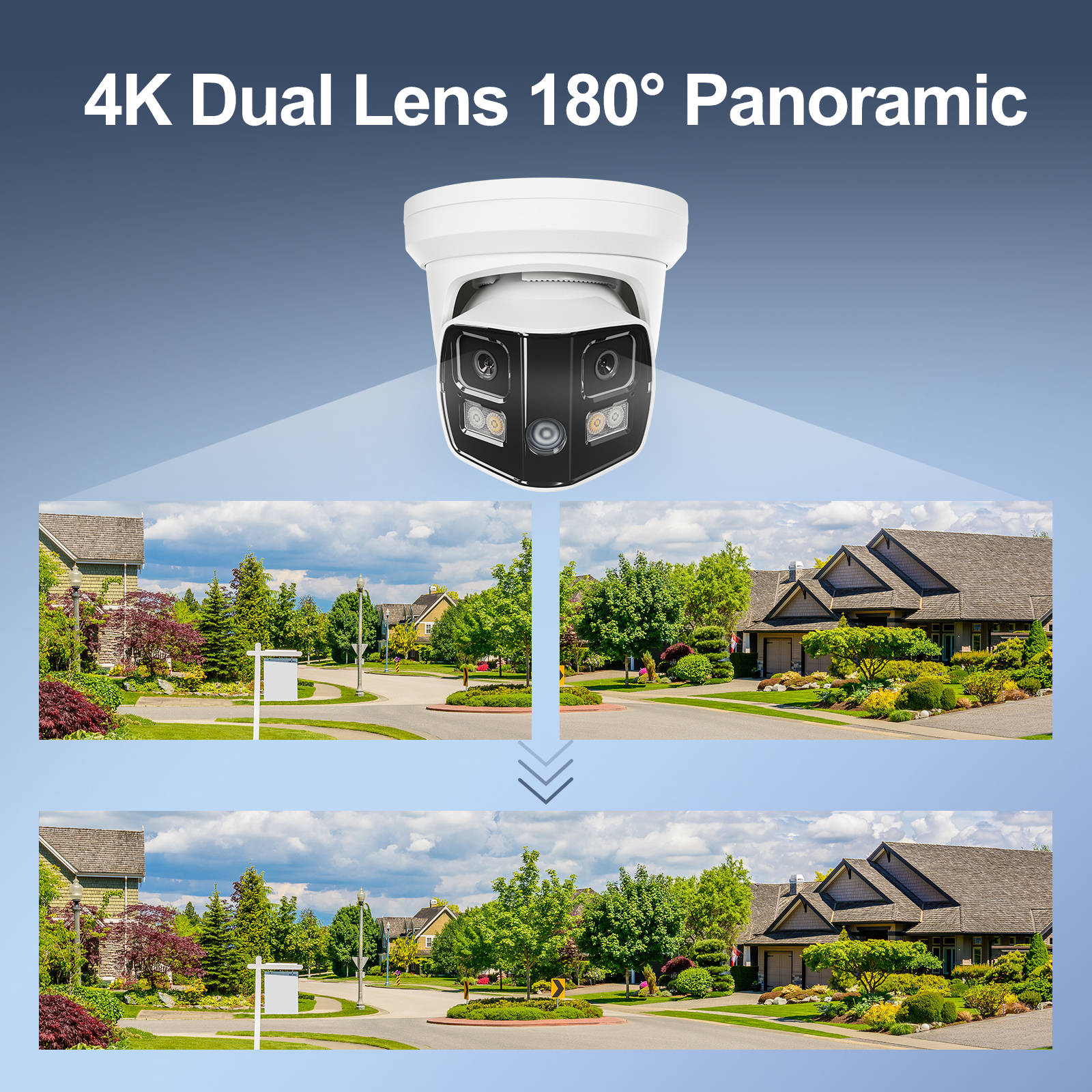 UNILOOK 4K Dual Lens PoE IP Security Camera, 180 Degree Panoramic IP Camera 180 Degree Panoramic Wired Security IP Camera, Smart Dual Light, AI Human/Vehicle Detection, Two Way Talk, 512GB SD Slot
