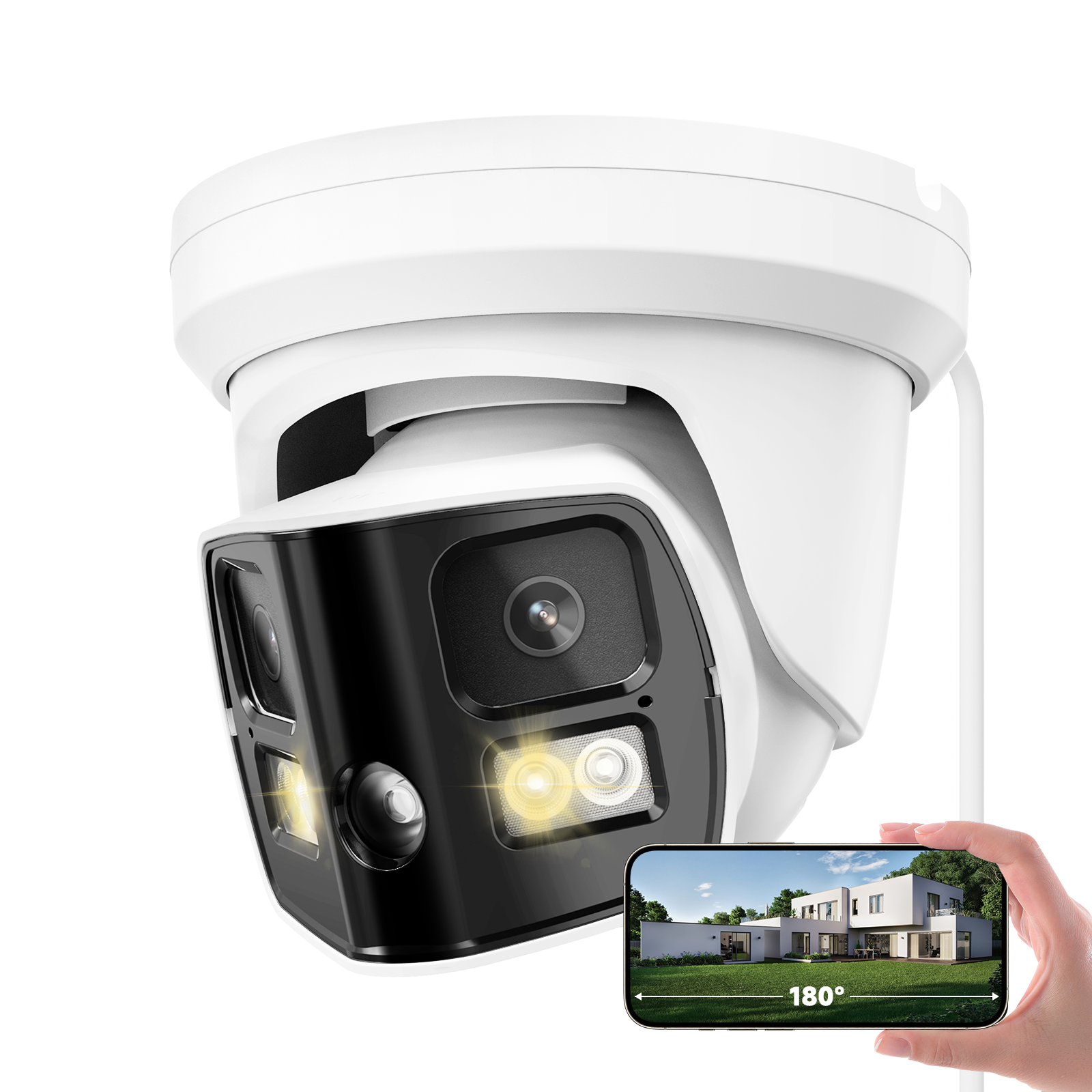 UNILOOK 4K Dual Lens PoE IP Security Camera, 180 Degree Panoramic IP Camera 180 Degree Panoramic Wired Security IP Camera, Smart Dual Light, AI Human/Vehicle Detection, Two Way Talk, 512GB SD Slot