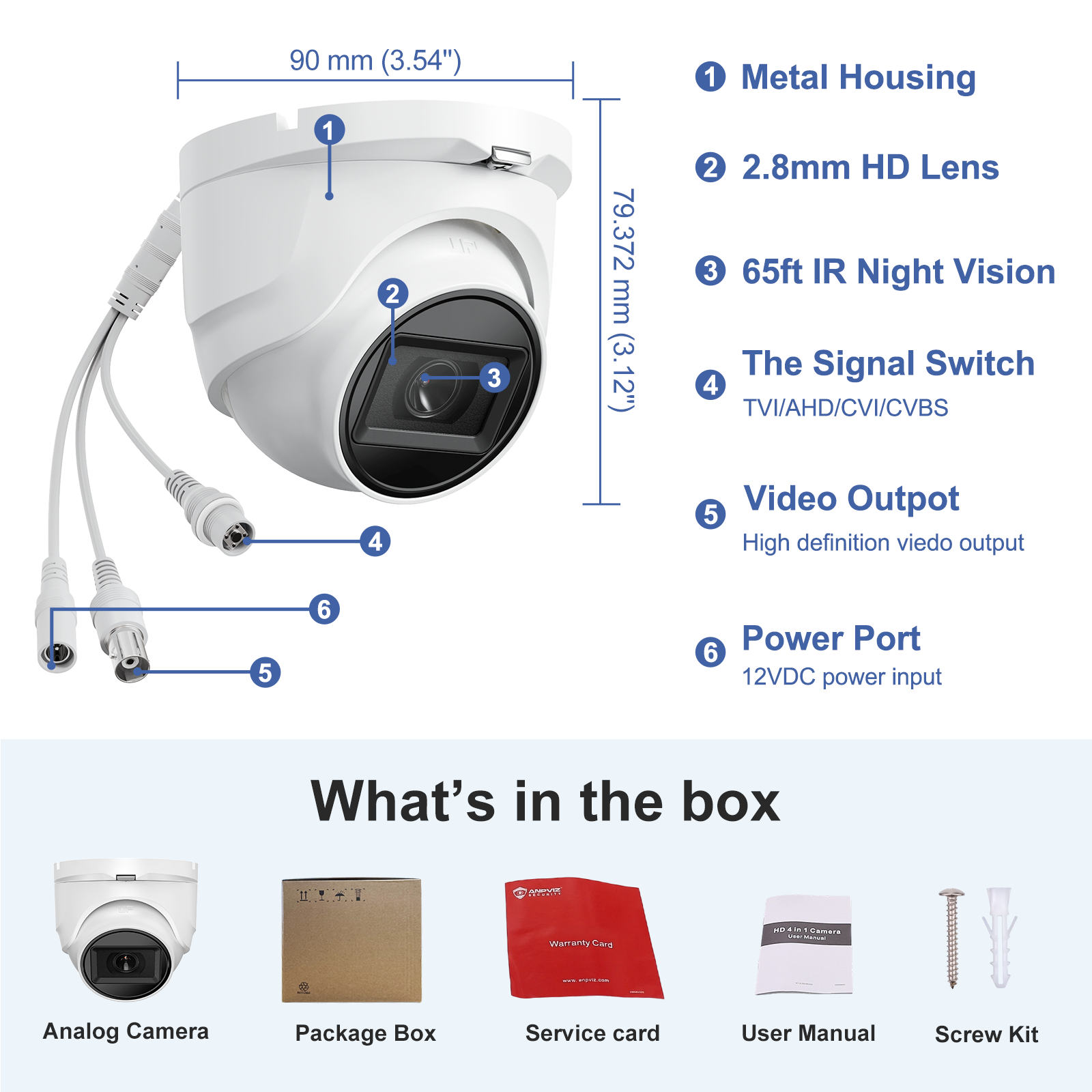 Anpviz 1080P 30fps Analog CCTV Camera 4-in-1 (TVI/AHD/CVI/CVBS), 66FT IR Night Vision