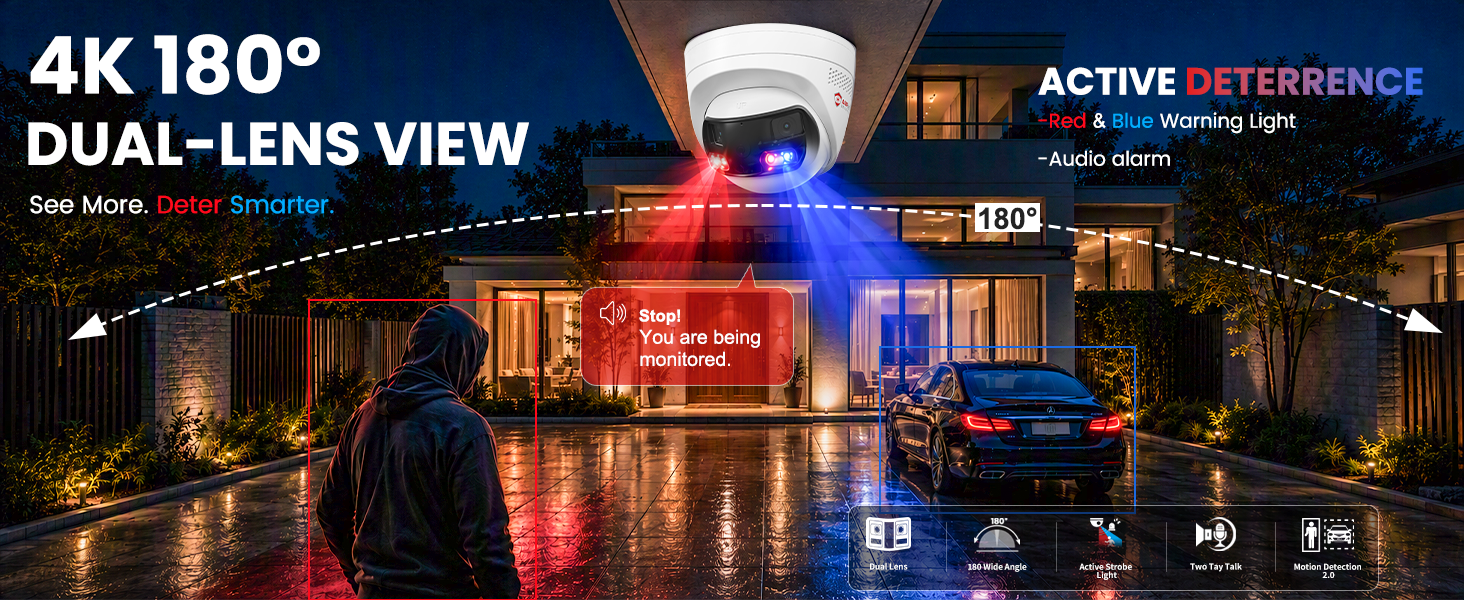 4K 180 degree Active Deterrent POE Camera